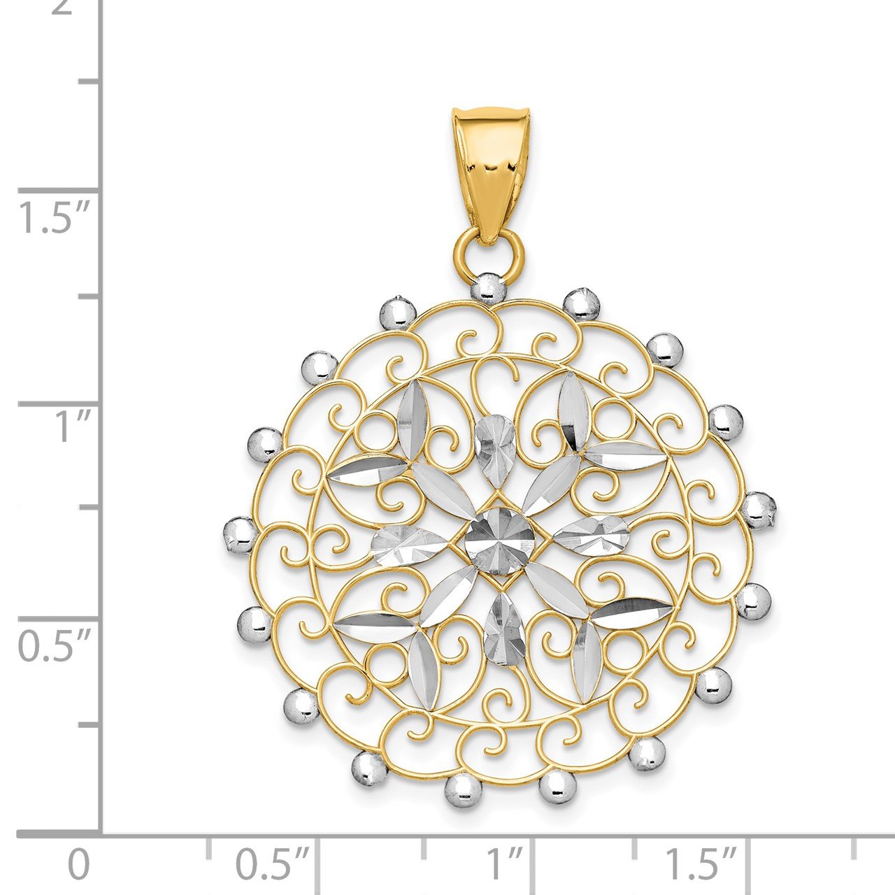 14k Rhodium Diamond Cut Filigree Pendant-2
