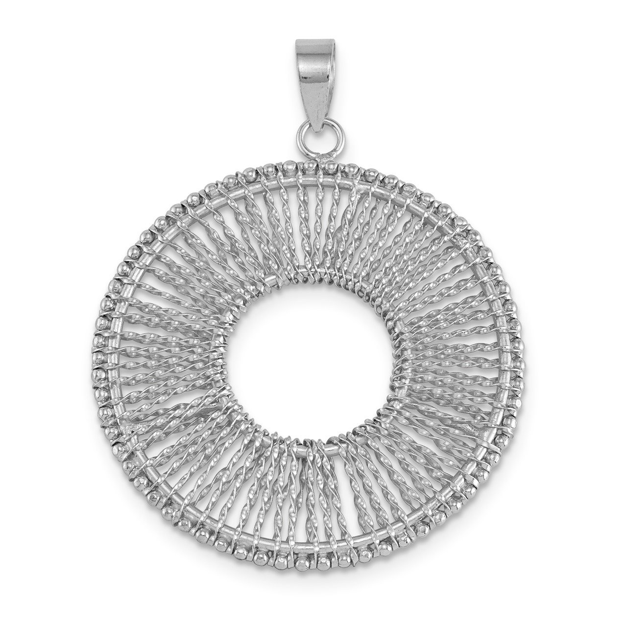 14k White Gold Mesh Circle Charm