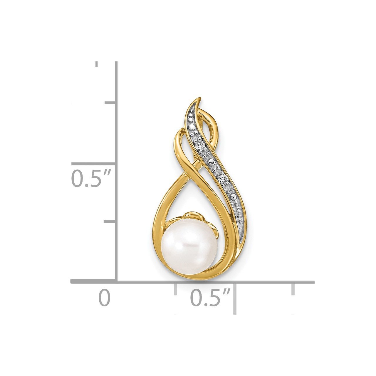 14k 6-7mm White Round FW Cultured Pearl and Diamond Pendant-1