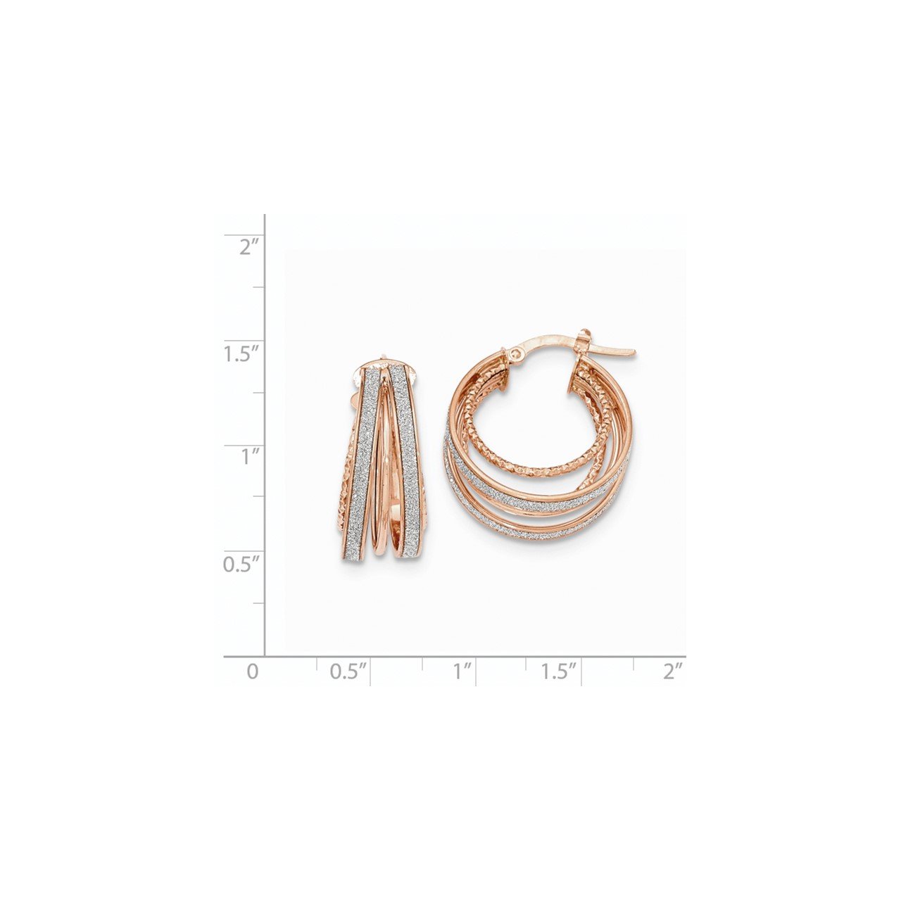 14k Rose Gold Polished Glitter Infused Textured Hoop Earrings-1