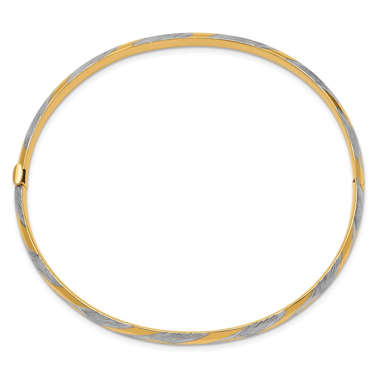 14k 3/16 with White Rhodium Textured Hinged Bangle-1