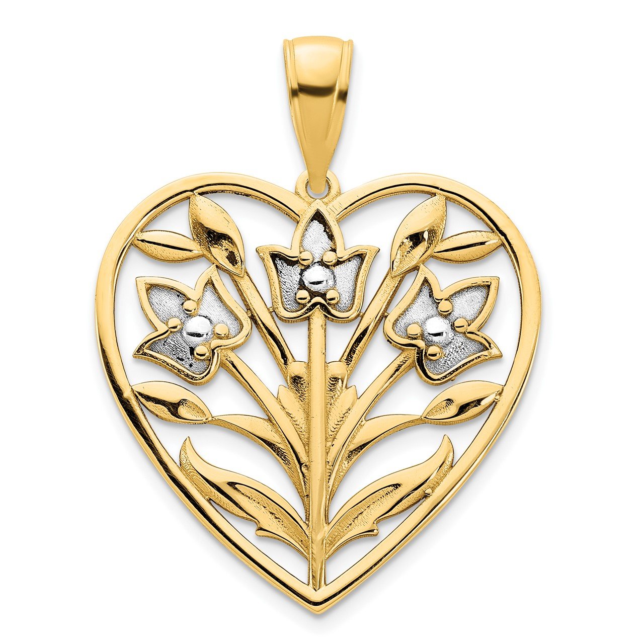 14k and White Rhodium Fancy Heart Pendant