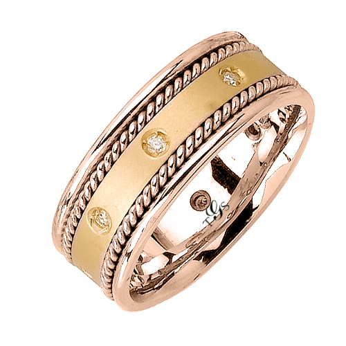 14k Two-Tone Gold Natural Diamond Unisex Band-0