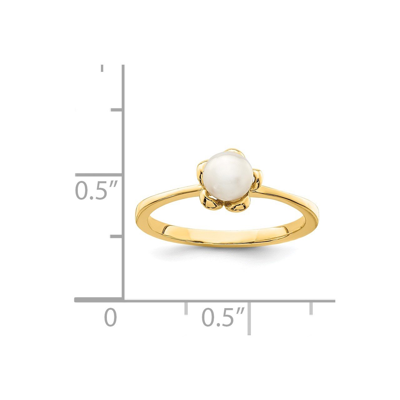 14K Madi K 4-5mm White Button Freshwater Cultured Pearl Flower Ring-2