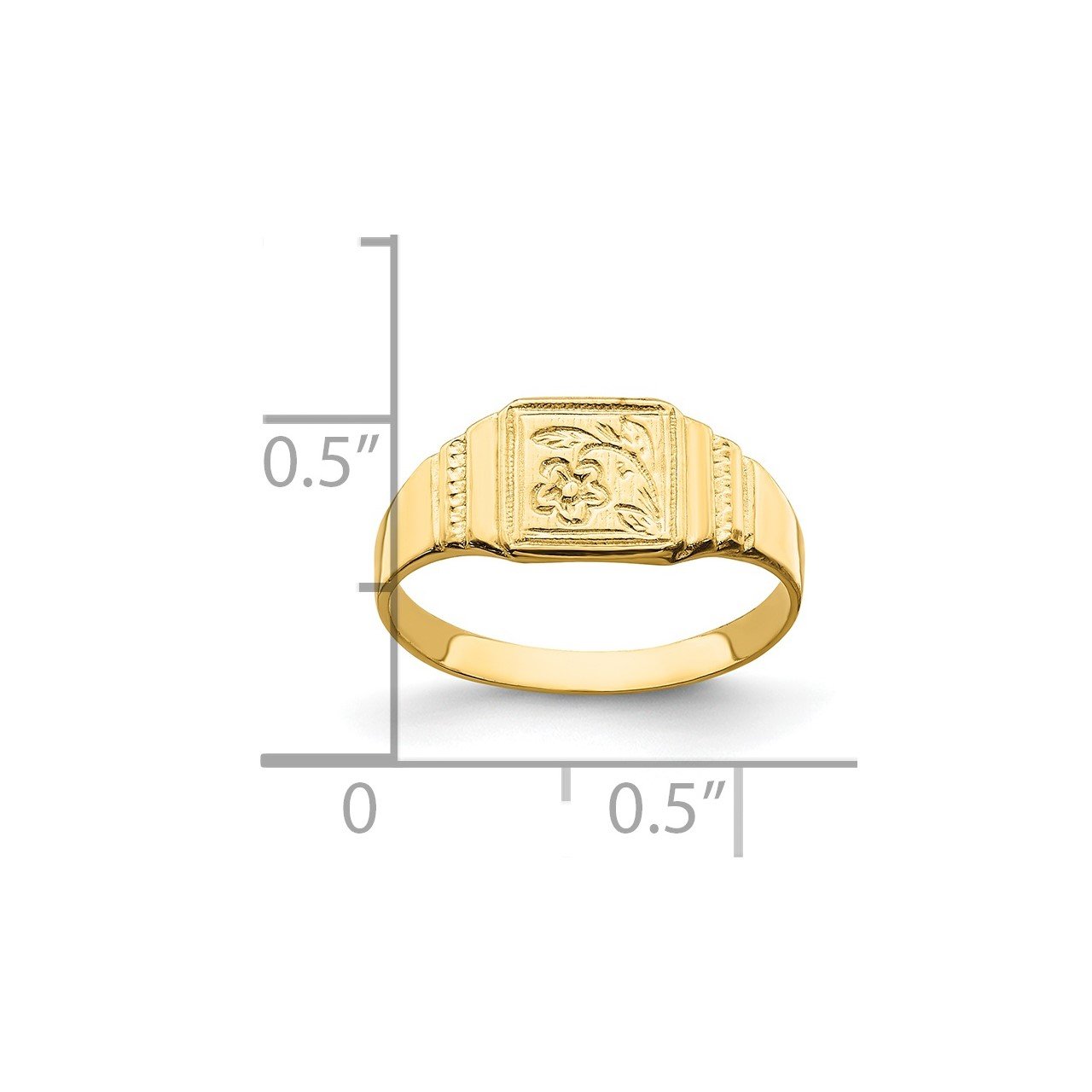 14k Flower Engraved Square Baby Signet Ring-2