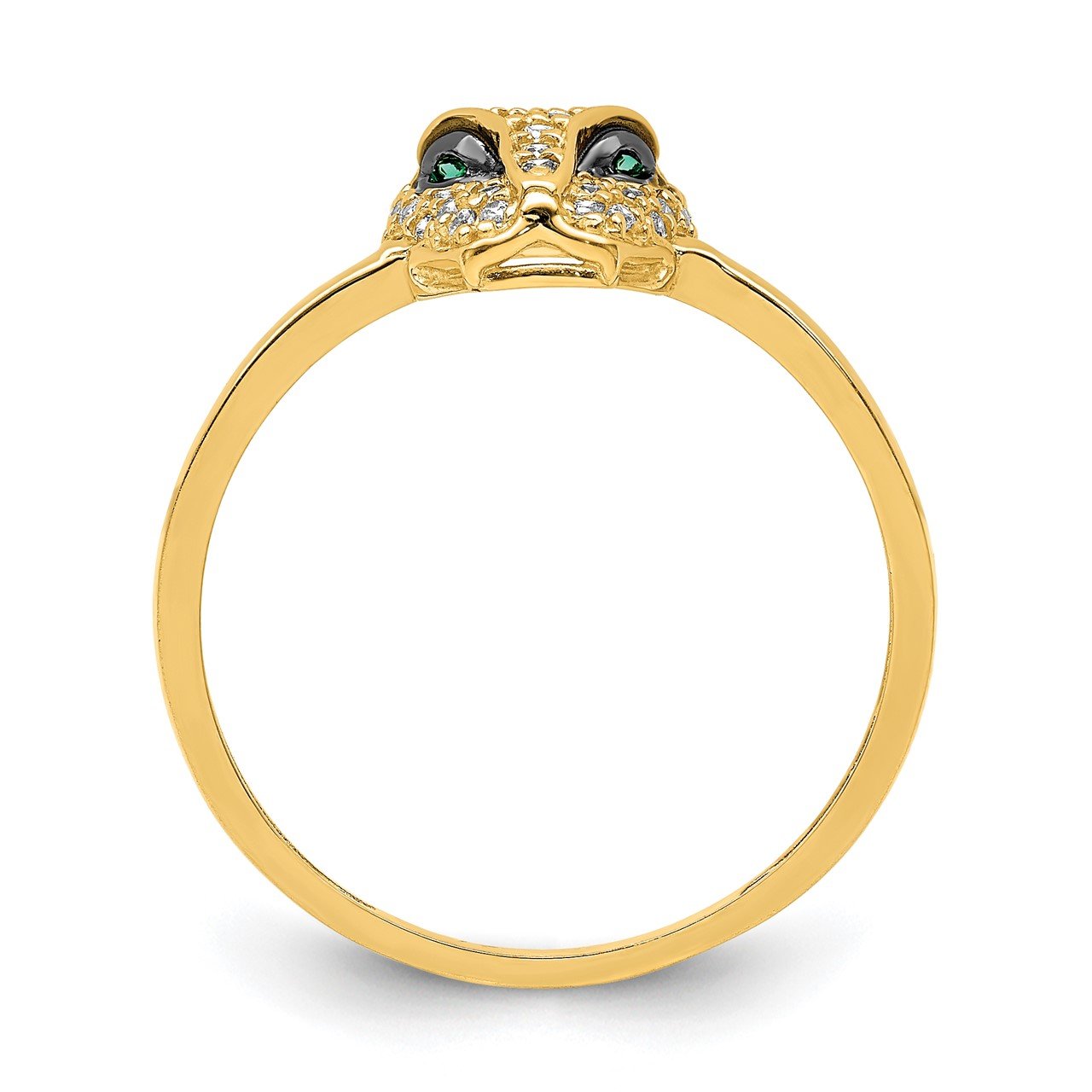 14K Polished Green and White CZ Lioness Head Ring-1