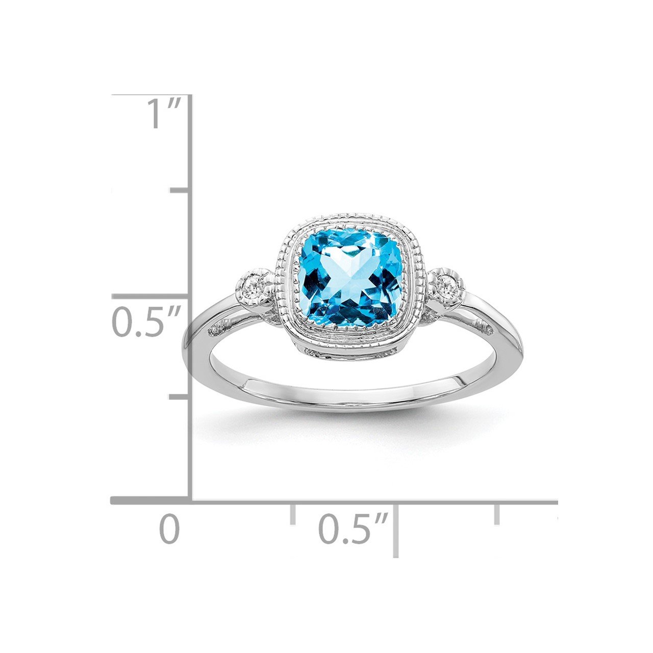 14k White Gold Cushion Blue Topaz and Diamond Ring-1