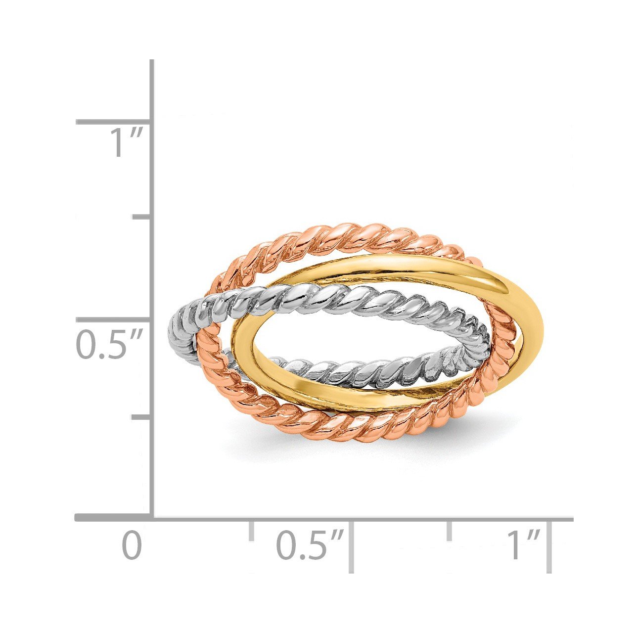 14k Tri-Color Rope Polished 3-band Interlocking Ring-3